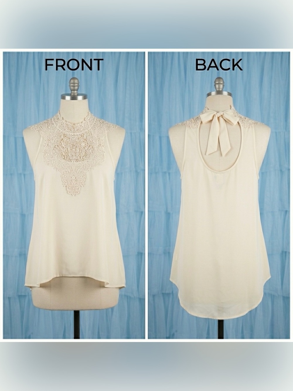 Nella Fantasia Women’s Sleeveless Cream/Off White Lace Halter Blouse Size L